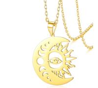 VASSAGO Collier avec pendentif soleil et lune croissant de lune et étoile Simple et tendance Bijoux cadeaux pour femmes et hommes (Collier en or)