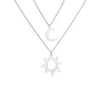 VASSAGO Collier avec pendentif soleil et lune croissant de lune et étoile Simple et tendance Bijoux cadeaux pour femmes et hommes (Collier en argent)