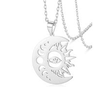 VASSAGO Collier avec pendentif soleil et lune croissant de lune et étoile Simple et tendance Bijoux cadeaux pour femmes et hommes (Collier soleil argent)