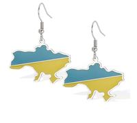 VASSAGO Collier/boucles d'oreilles en acier inoxydable avec pendentif carte de l'Ukraine et carte de l'Ukraine - Souvenir patriotique - Cadeau patriotique, 1.26"*0.91", Acier inoxydable, Pas de gemme