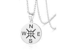 VASSAGO Collier boussole en acier inoxydable avec pendentif en forme de navigateur - Pour remise de diplôme amitié talisman - Cadeau pour femme et homme (argent)
