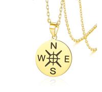 VASSAGO Collier boussole en acier inoxydable avec pendentif en forme de navigateur - Pour remise de diplôme amitié talisman - Cadeau pour femme et homme (or)