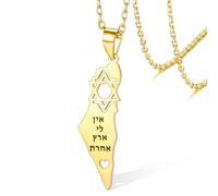 VASSAGO Collier carte Israël Palestine en acier inoxydable, étoile de David, bijoux juifs, unisex, 19,6 cm, or