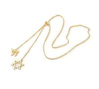 VASSAGO Collier Chai étoile de David pour femme en acier inoxydable réglable en Y Lariat Pendentif symbole juif hébreu Bijoux religieux Cadeau pour Hanoukka Bat Mitzvah, Adjustable, Acier inoxydable