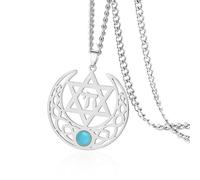 VASSAGO Collier chai juif pour homme et femme en acier inoxydable avec pendentif croissant de lune Satr de David avec nœud celtique turquoise amulette religieuse, taille unique, Acier inoxydable, Pas