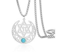 VASSAGO Collier chai juif pour homme et femme en acier inoxydable avec pendentif croissant de lune Satr de David avec nœud celtique turquoise amulette religieuse, taille unique, Acier inoxydable, Pas