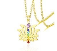 VASSAGO Collier chakra en forme de fleur de lotus pour femme Pendentif 7 chakras Symbole OM Amulette de Bouddha Bijou de guérison spirituelle Cadeau de yoga et de méditation (doré)