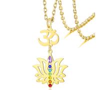 VASSAGO Collier chakra en forme de fleur de lotus pour femme Pendentif 7 chakras Symbole OM Amulette de Bouddha Bijou de guérison spirituelle Cadeau de yoga et de méditation (Or 2)