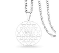 VASSAGO Collier chakra Sri Yantra pour femme et homme fait à la main Collier Shri Yantra Pendentif géométrique sacré Symbole hindouisme Amulette pour yoga méditation énergie spirituelle (Argenté)