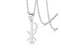 VASSAGO Collier Chi Rho Christ Christogramme Alpha Omega PX XP Symbole Pendentif Jésus Chrétien Religieux Cadeau pour Femme Homme (Collier Chi Rho-S1)