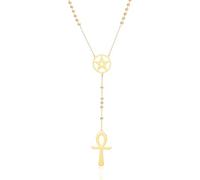 VASSAGO Collier croix Ankh pentagramme chaîne à perles en acier inoxydable collier croix en forme de Y bijou symbole mystique occulte cadeau spirituel wiccan païen égyptien (Or)