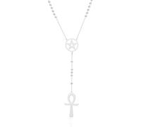 VASSAGO Collier croix Ankh pentagramme chaîne à perles en acier inoxydable collier croix en forme de Y bijou symbole mystique occulte cadeau spirituel wiccan païen égyptien (Argent)