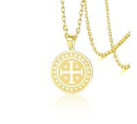 VASSAGO Collier Croix de Jérusalem pour femmes et hommes Collier en acier inoxydable avec croix des Croisés Bijou religieux de protection pour la foi chrétienne Cadeau，Or