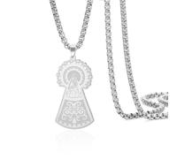 VASSAGO Collier de la Vierge Marie pour femme Collier en acier inoxydable Virgen de Guadalupe Pendentif de la Mère de Dieu Bijoux religieux catholiques，Chaîne maille carrée argentée