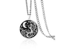 VASSAGO Collier Déesse Nyx pour femme pendentif double face en acier inoxydable représentant une lune et une étoile Mythologie grecque Déesse de la nuit (Argent)
