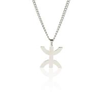 VASSAGO Collier en acier inoxydable avec symbole berbère africain Collier ethnique berbère islamique musulman arabe Cadeau pour homme et femme (Collier Afrique Berbères en argent)