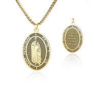 VASSAGO Collier en acier inoxydable Saint Pérégrin pour hommes et femmes - Saint patron de l'espoir, guérisseur des affligés, pendentif, bijoux religieux chrétiens catholiques (Or)