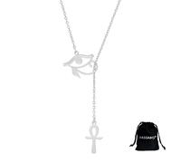 VASSAGO Collier En Croix Ankh Pour Femmes Et Hommes Collier Pendentif Oeil D'horus Acier Inoxydable Ancien Égyptien Protection Bijoux Religieux Cadeau (Collier œil d'Horus en argent avec ankh 2)