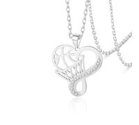 VASSAGO Collier en forme de cœur avec symbole de l'infini de volleyball/tennis/pickleball/baseball/basket-ball pour femme et adolescente, Acier inoxydable, Pas de gemme