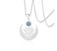 VASSAGO Collier En Forme De Fleur De Lotus Avec Turquoise Pour Femme Pendentif En Forme De Lune De Lotus En Acier Inoxydable Bouddhiste Guérison Spirituelle Yoga Méditation (Argenté)