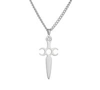 VASSAGO Collier épée pour homme et femme - Collier avec pendentif triple lune et pentagramme - Triple lune Wiccan sorcière païenne, Acier inoxydable