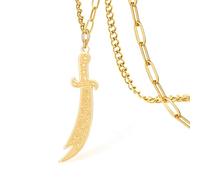 VASSAGO Collier épée pour homme et femme, collier épée zulfiqar Imam Ali Zulfiqar avec pendentif rune arabe musulmane, bijou talisman, amulette religieuse, 0.59"*1.97", Acier inoxydable, Pas de gemme