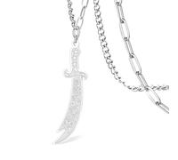 VASSAGO Collier épée pour homme et femme, collier épée zulfiqar Imam Ali Zulfiqar avec pendentif rune arabe musulmane, bijou talisman, amulette religieuse, 0.59"*1.97", Acier inoxydable, Pas de gemme