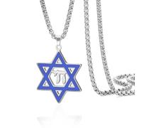 VASSAGO Collier Étoile de David Chai pendentif en acier inoxydable avec le mot hébreu Chai (חי) collier juif Magen David pour hommes et femmes (Chaîne maille carrée en argent)