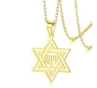 VASSAGO Collier étoile de David pour femme étoile juive avec Menorah collier en acier inoxydable Hanoukka pendentif collier pour hommes Israël bijoux religieux (Collier en or)