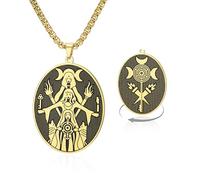 VASSAGO Collier Hécate Collier triple lune en acier inoxydable Pendentif Hécate Bijoux païens pour femmes (or double face 2)