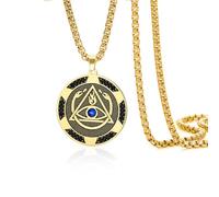 VASSAGO Collier œil qui voit tout en acier inoxydable avec pendentif œil maçonnique noir et bleu CZ Illuminati Snake Flame Mystic Jewelry, One Size, Acier inoxydable, Pas de gemme