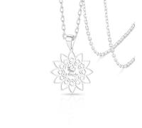 VASSAGO Collier islamique croissant de lune et étoile avec pendentif fleur de lotus musulman Allah arabe Amulette religieuse Bijoux Aïd Ramadan Cadeau pour homme et femme (Argenté)