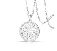 VASSAGO Collier islamique musulman en acier inoxydable Coran Ayatul Kursi Collier Allah Calligraphie arabe Pendentif Ramadan Aïd Bijoux Cadeaux (argent 2)