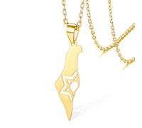 VASSAGO Collier Israël Palestine en acier inoxydable, étoile de David, bijoux juifs, unisex, 17,7 pouces, or