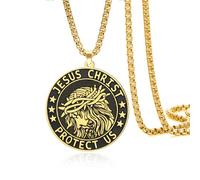 VASSAGO Collier Jésus Christ en acier inoxydable avec pendentif médaillon amulette de prière chrétienne bijou cadeau pour homme et femme (Or)