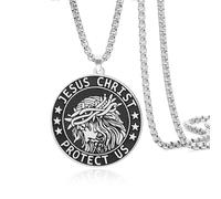 VASSAGO Collier Jésus Christ en acier inoxydable avec pendentif médaillon amulette de prière chrétienne bijou cadeau pour homme et femme (Argent)