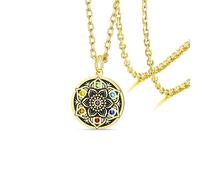 VASSAGO Collier Mandala Chakra pour Femmes Hommes Collier Fleur de Lotus 7 Chakra Fleur de Vie Bouddha Amulette Spirituelle Guérison Bijoux Yoga Méditation Cadeau (Or)