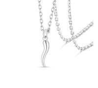 VASSAGO Collier Mauvais Oeil Collier Pendentif En Corne Italienne Colliers En Couches Pour Les Femmes Bleu Turc Oeil Chanceux Protection Bijoux Cadeau Pour Les Femmes Hommes (2-Argenté)