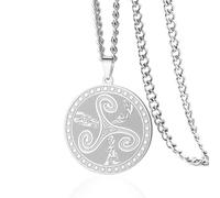 VASSAGO Collier nœud celtique pour femmes et hommes Triple lune déesse Collier celtique Triquetra Acier inoxydable Irlandais païen Wiccan Bijoux Cadeau (Argent)