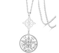 VASSAGO Collier nœud de sorcière en acier inoxydable Collier tétragramme pentagramme Pendentif nœud celtique Double talisman protecteur Bijoux de sorcellerie et magie pour femmes et hommes