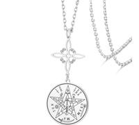 VASSAGO Collier nœud de sorcière en acier inoxydable Collier tétragramme pentagramme Pendentif nœud celtique Double talisman protecteur Bijoux de sorcellerie et magie pour femmes et hommes