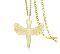 VASSAGO Collier pendentif déesse égyptienne Isis en acier inoxydable - Amulette ailée d'Isis - Bijou de l'Égypte antique - Collier talisman de protection pour femmes et hommes (Or)