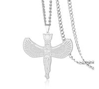 VASSAGO Collier pendentif déesse égyptienne Isis en acier inoxydable - Amulette ailée d'Isis - Bijou de l'Égypte antique - Collier talisman de protection pour femmes et hommes (Argent)