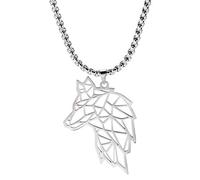 VASSAGO Collier pendentif tête de loup en acier inoxydable évider Design Colliers de charme animal (argent)