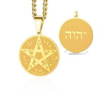 VASSAGO Collier pentagramme tétragramme Pour Hommes Femmes Pendentif Pentacle Nom hébreu de Dieu symbole Protection amulette Wicca païen bijoux cadeaux (Collier Tétragramme-G)