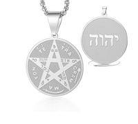 VASSAGO Collier pentagramme tétragramme Pour Hommes Femmes Pendentif Pentacle Nom hébreu de Dieu symbole Protection amulette Wicca païen bijoux cadeaux (Chaîne de boîte-S)