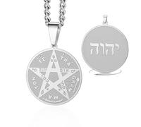 VASSAGO Collier pentagramme tétragramme Pour Hommes Femmes Pendentif Pentacle Nom hébreu de Dieu symbole Protection amulette Wicca païen bijoux cadeaux (Collier Tétragramme-S)