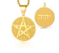 VASSAGO Collier pentagramme tétragramme Pour Hommes Femmes Pendentif Pentacle Nom hébreu de Dieu symbole Protection amulette Wicca païen bijoux cadeaux (Chaîne de boîte-G)