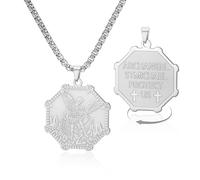 VASSAGO Collier Saint Michel en acier inoxydable avec pendentif en forme d'archange St Michel, amulette, bijou pour la protection et la prière, adjustable, Acier inoxydable, Pas de gemme