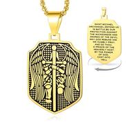 VASSAGO Collier Saint Michel pour homme et femme en acier inoxydable avec pendentif St Michel l'Archange Médaillon ange gardien Médaillon de protection Double médaille Bijoux Catholiques Cadeaux